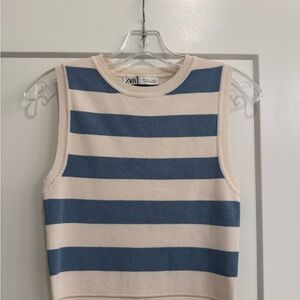 Zara Cream and Blue Striped Knit Tank